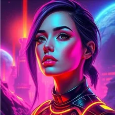 Neon sci-fi portrait in the Vivid Futuristic style